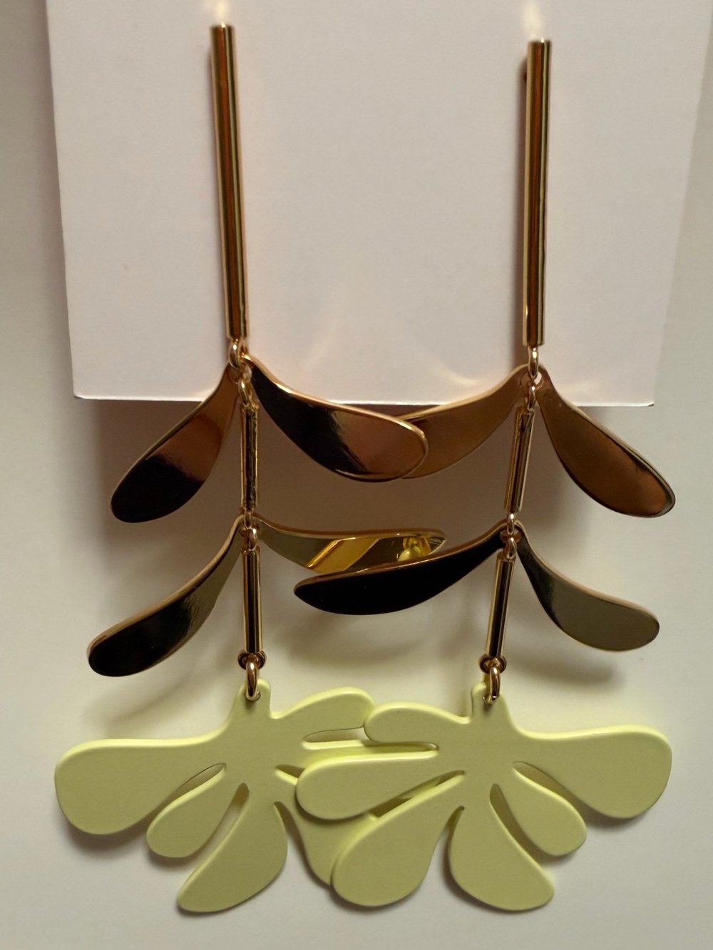 kate spade Lime Green and Gold  leaf Botanical garden linear drop Earrings